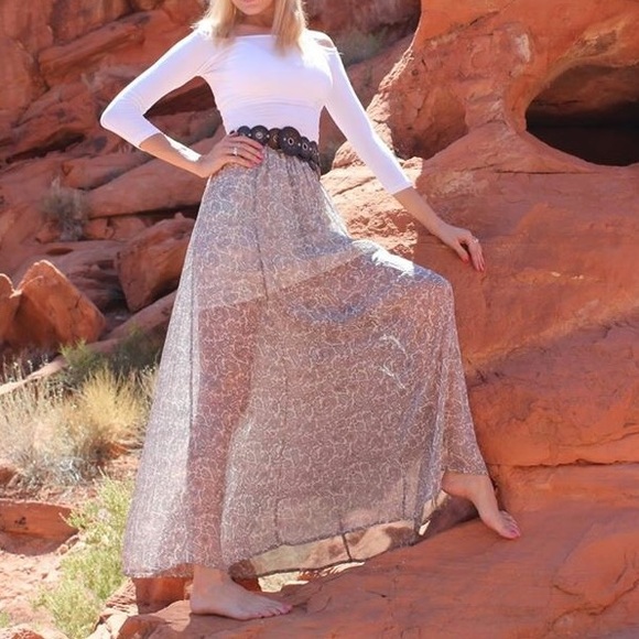 Hollister Skirts Hollister Paisley Sheer Maxi Skirt Floral Gray